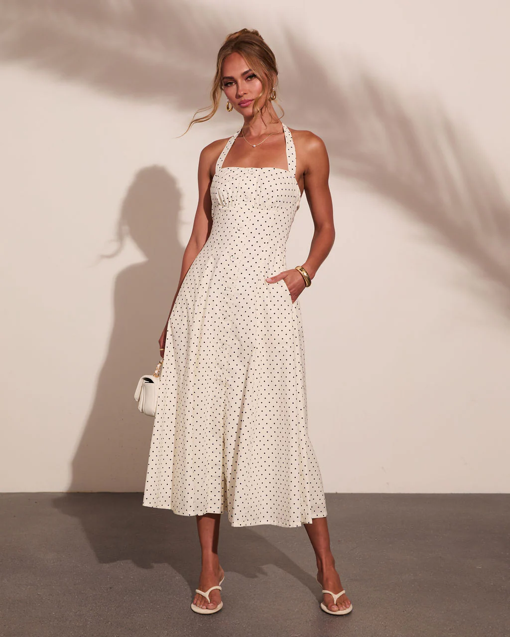 Abrille Polka Dot Halter Neck Maxi Dress - Image 5