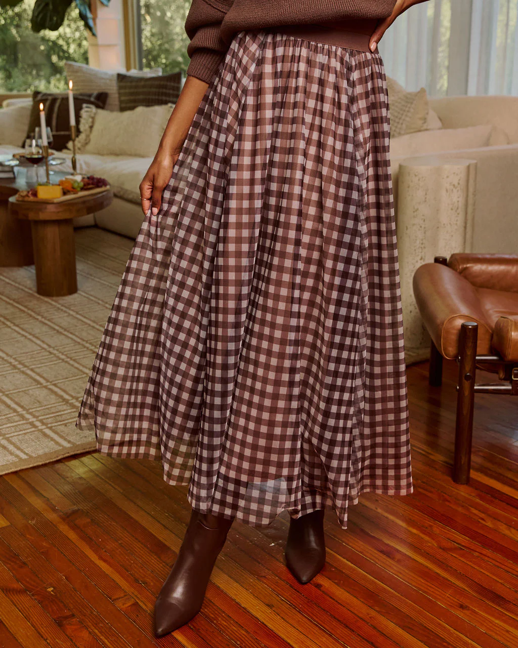 Adult Table Mesh Gingham Maxi Skirt - Image 3