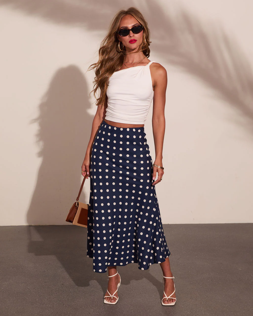 Americana Charm Linen Blend Polka Dot Midi Skirt - Image 5