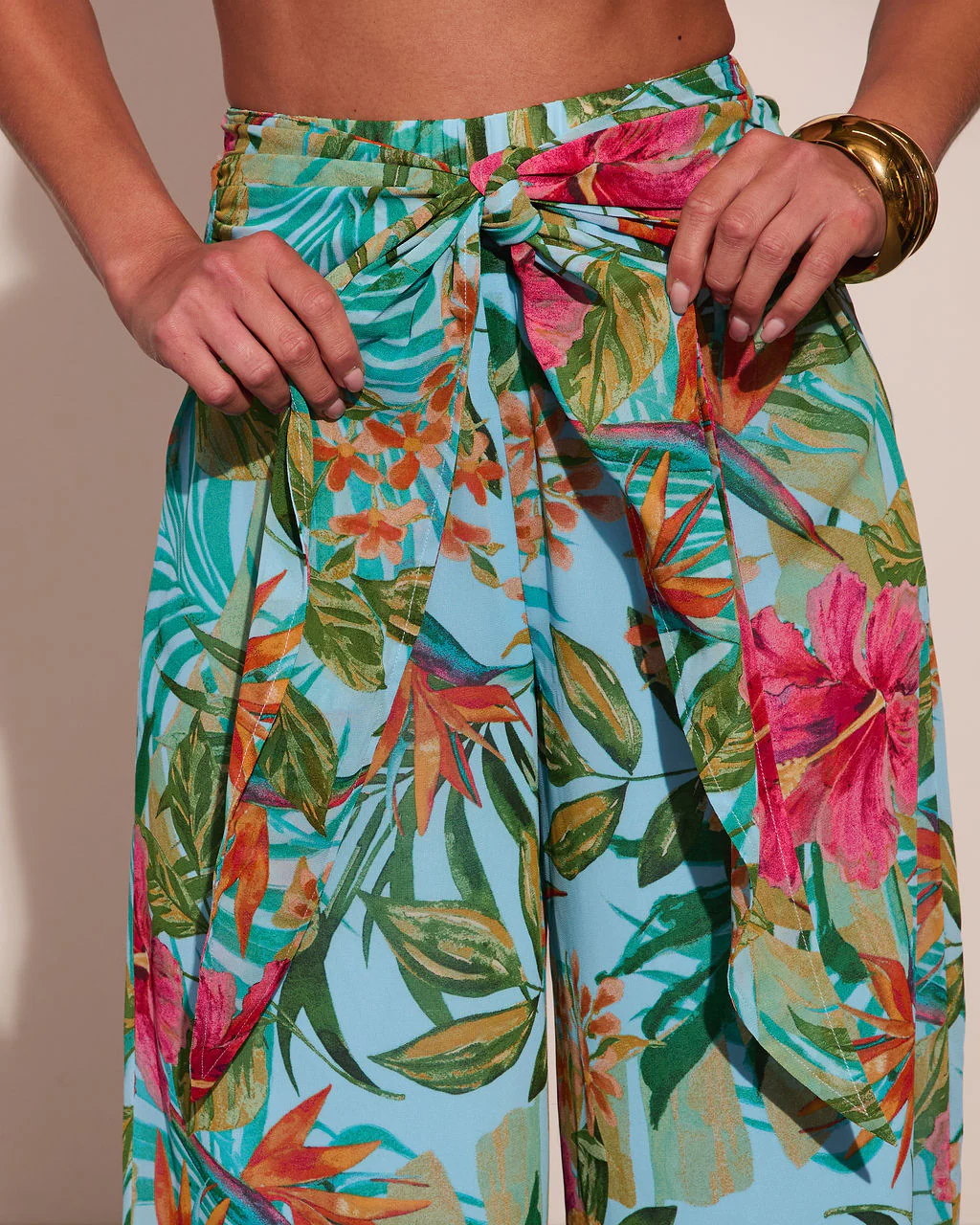 Arellie Tropical Floral Waist Tie Cover Up Pants - Image 6