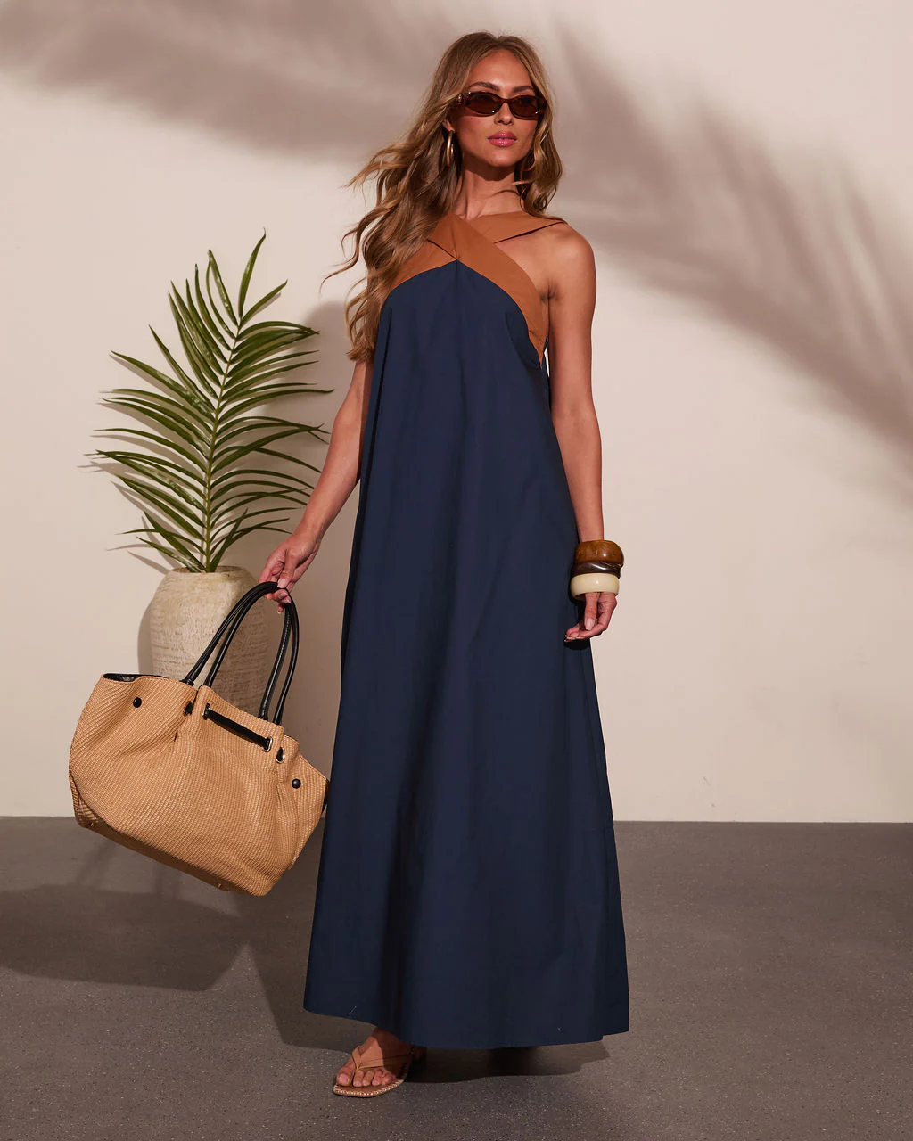 Barefoot Belle Cotton Contrast Halter Neck Maxi Dress - Image 3