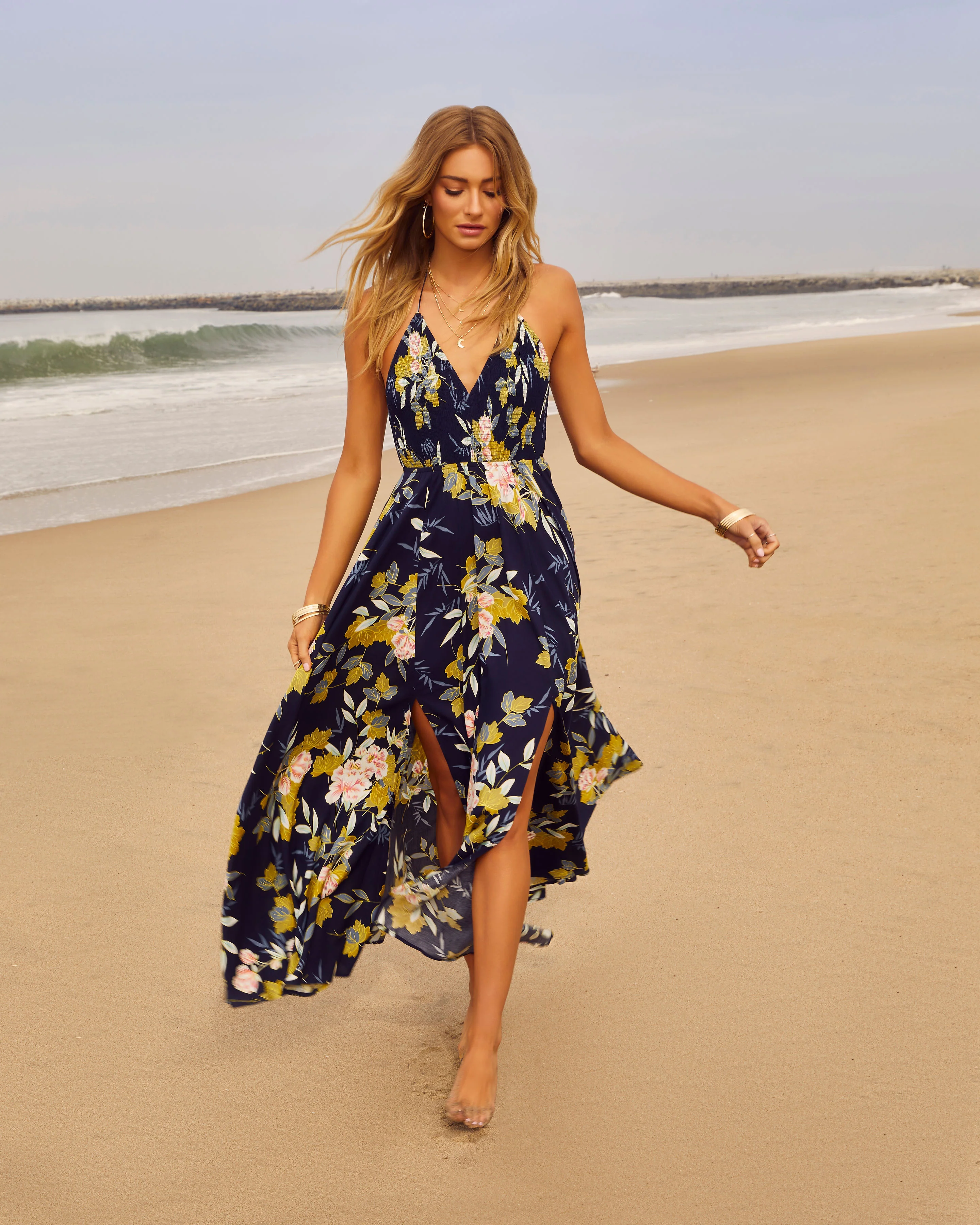 Beautiful Flowers Smocked Halter Maxi Dress - Image 11