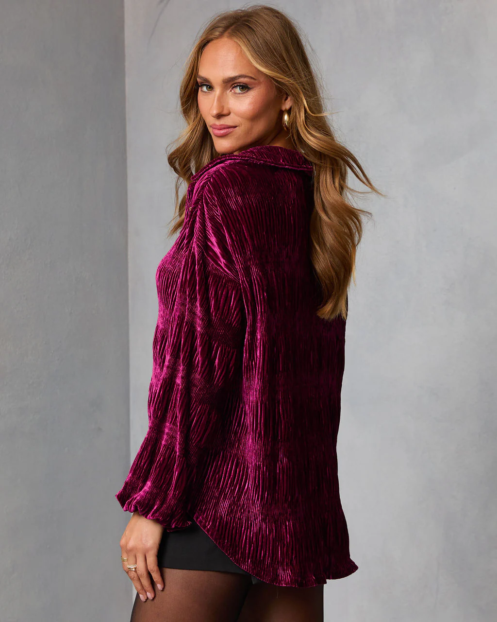 Bette Textured Velvet Button Down Top - Image 10