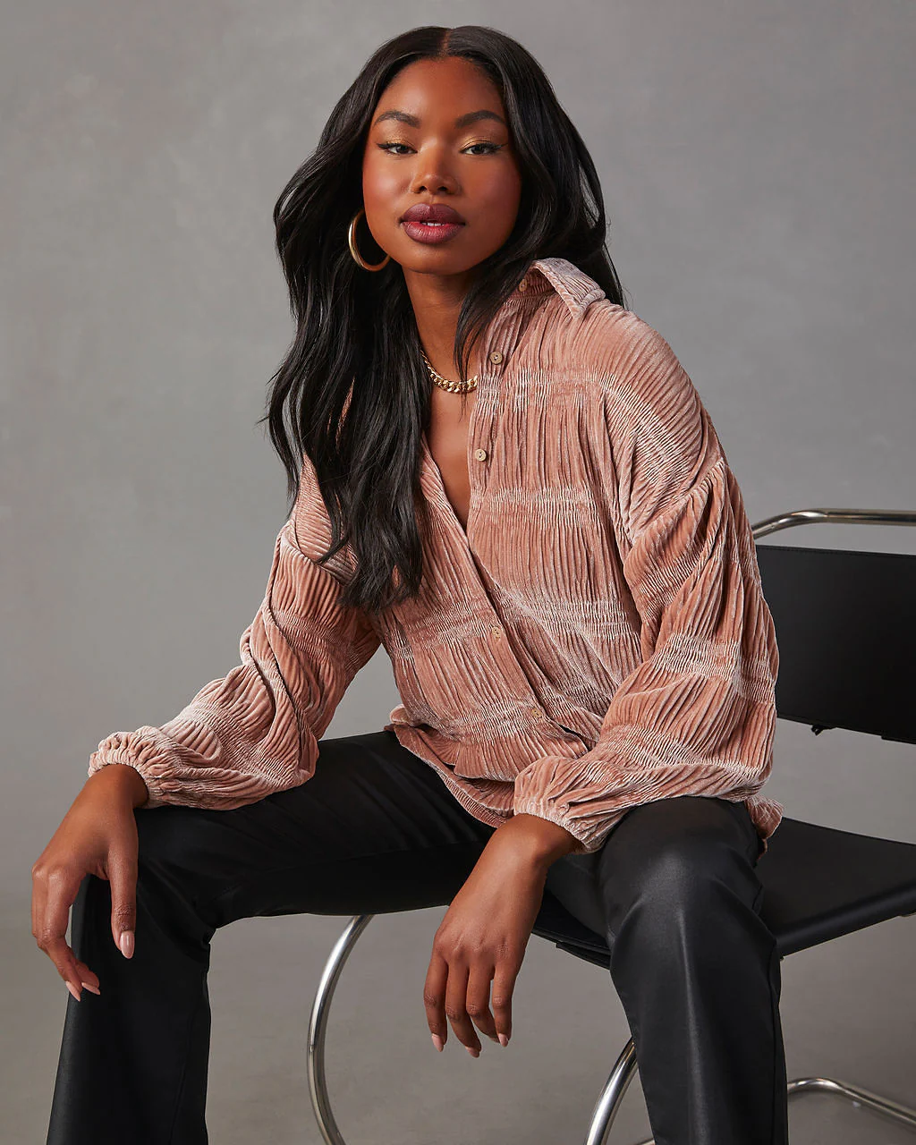 Bette Textured Velvet Button Down Top - Image 4