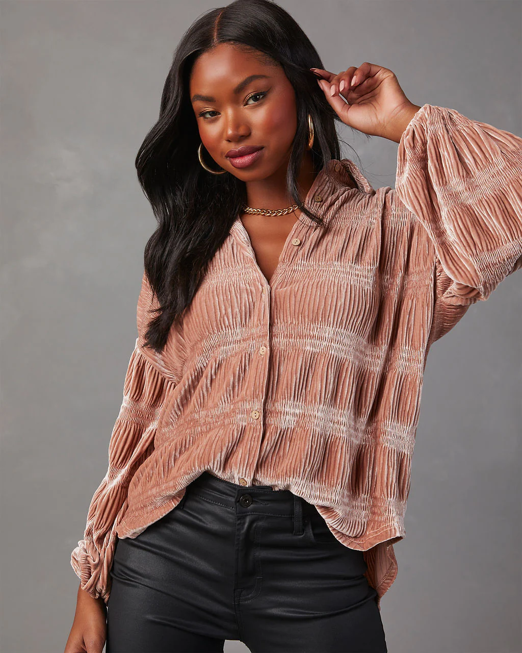 Bette Textured Velvet Button Down Top - Image 6