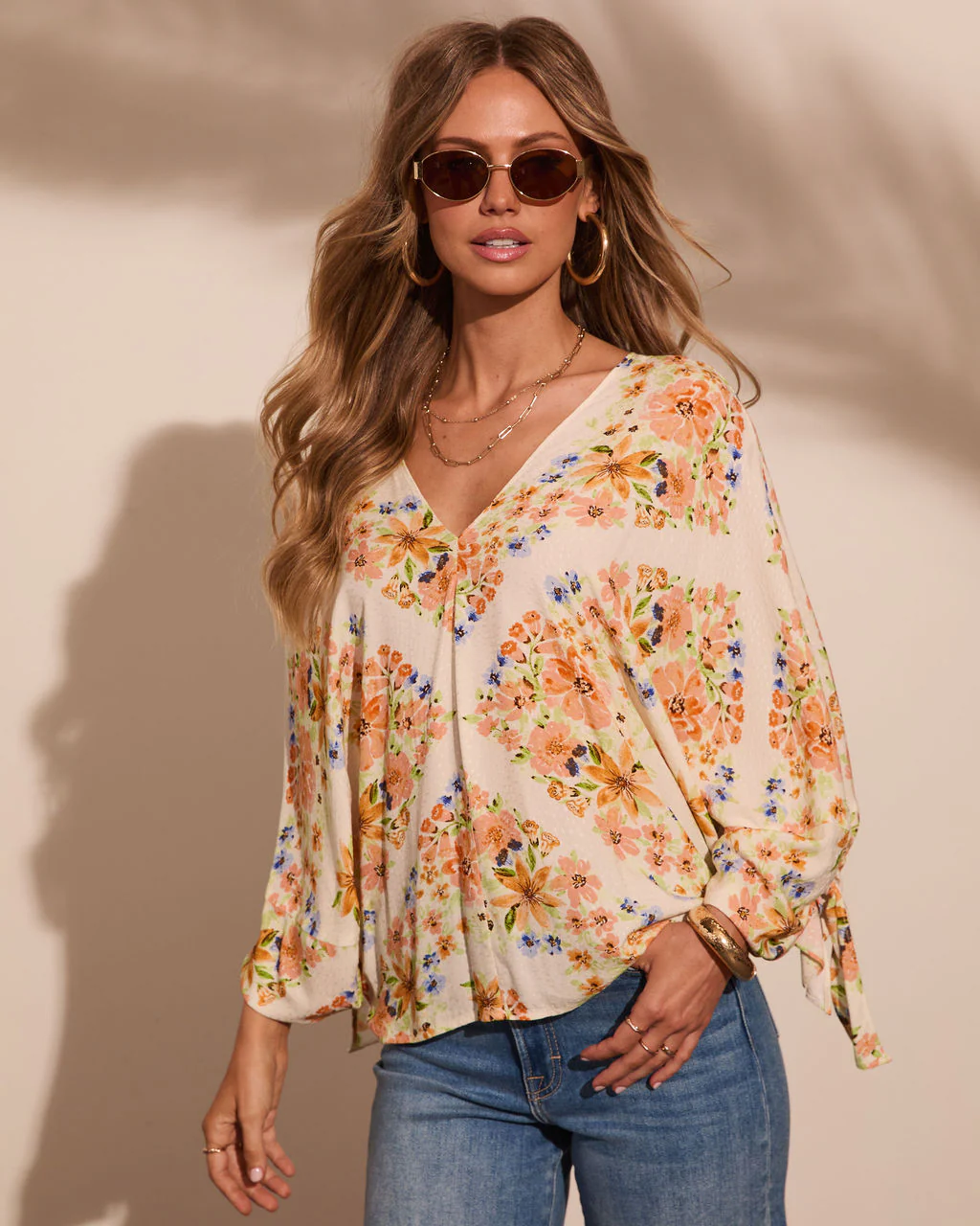 Caysie Floral Cuff Tie Blouse - Image 3