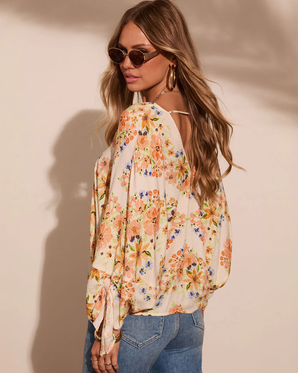 Caysie Floral Cuff Tie Blouse - Image 4