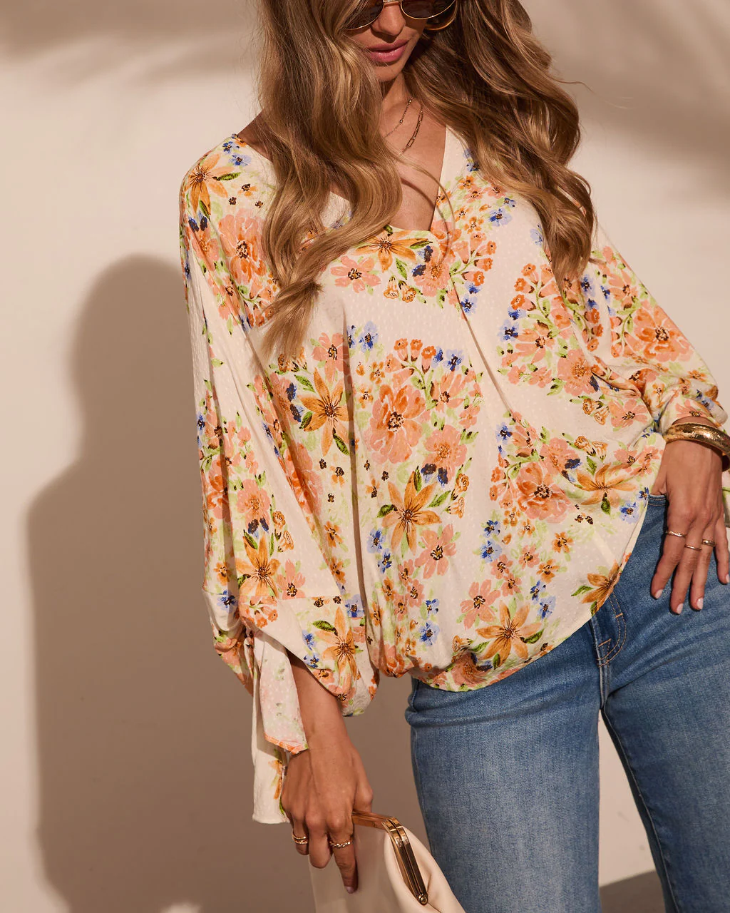 Caysie Floral Cuff Tie Blouse - Image 6
