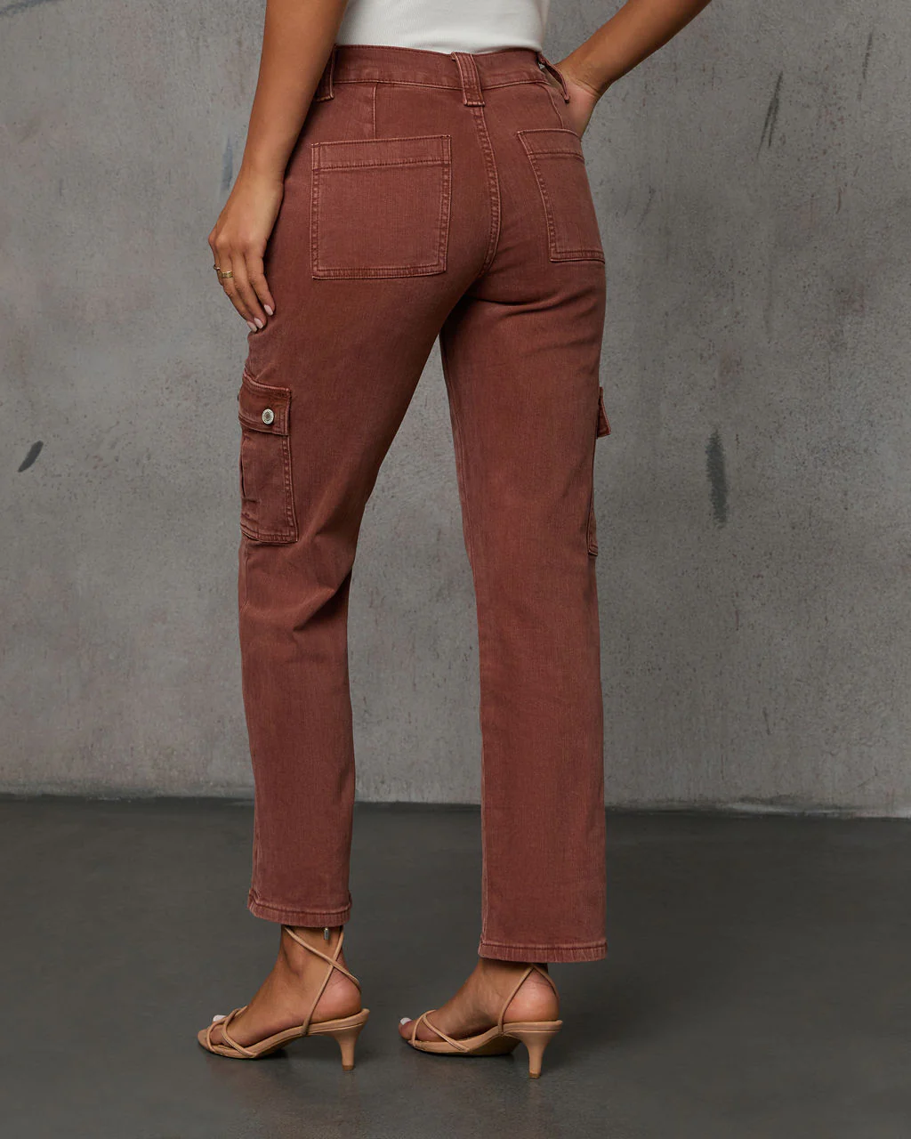 Cerise Straight High Rise Cargo Pocket Pants - Image 4