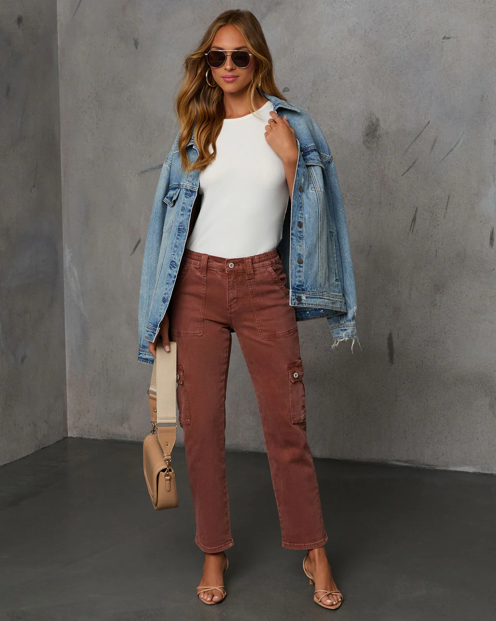 Cerise Straight High Rise Cargo Pocket Pants - Image 5