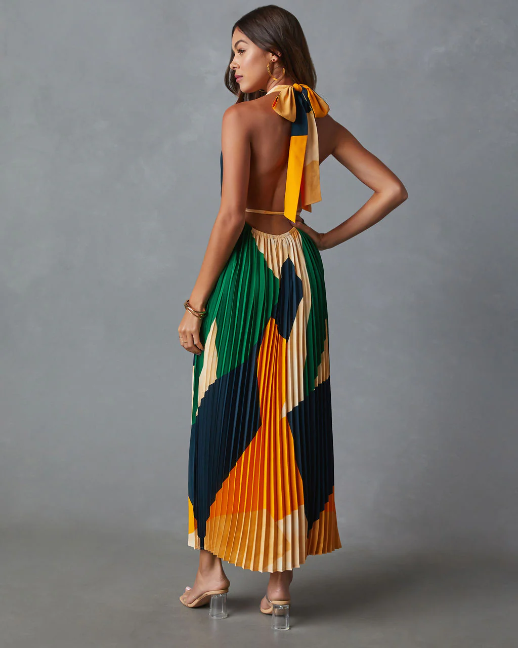 Cheyenne Abstract Pleated Halter Midi Dress - Image 4