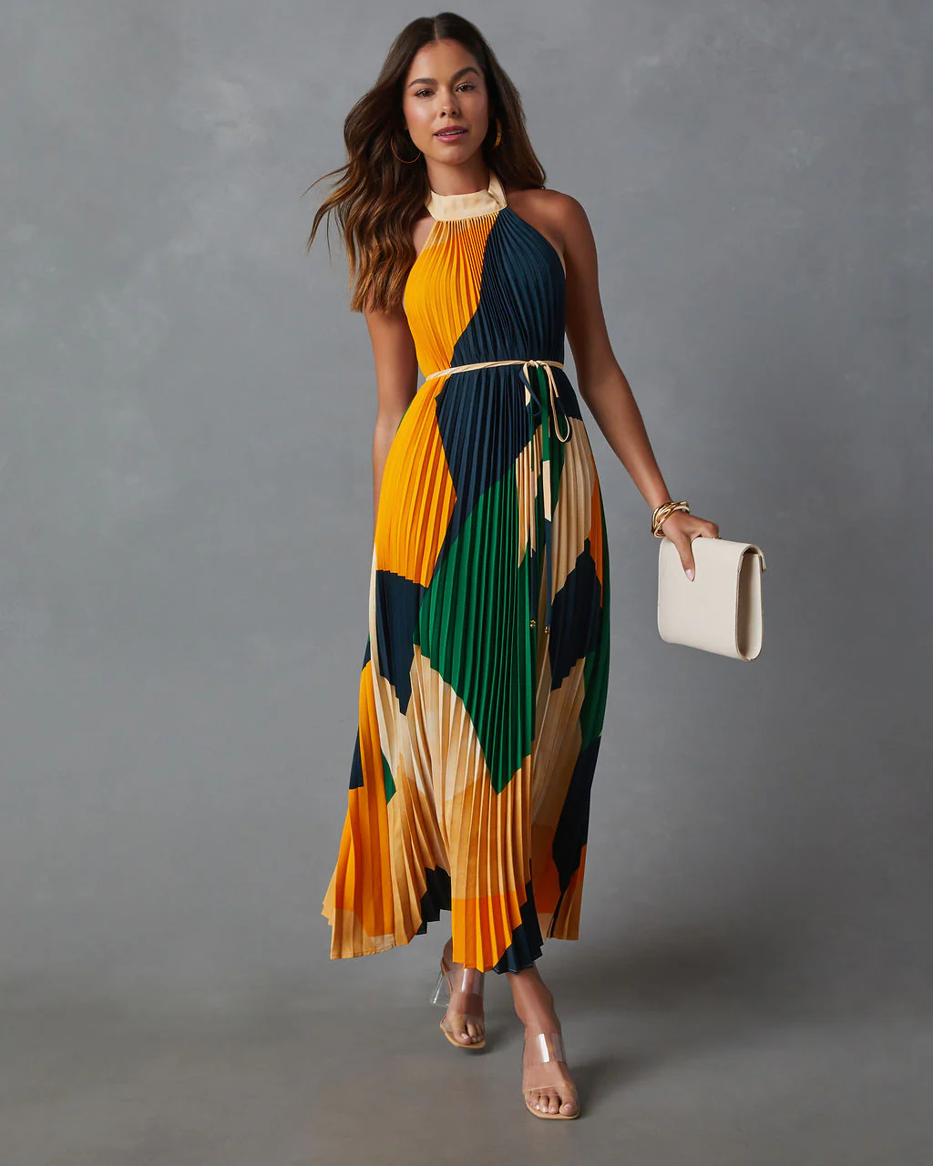 Cheyenne Abstract Pleated Halter Midi Dress - Image 5