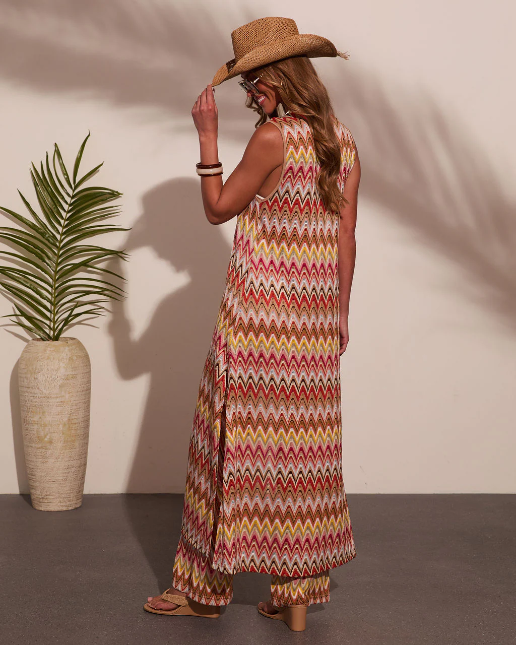Paradise Ease Chevron Print Front Tie Top - Image 4