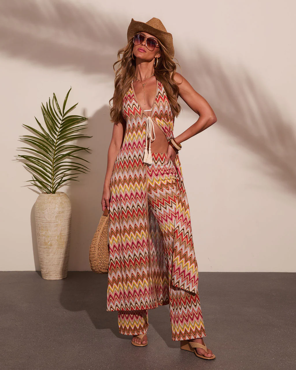 Paradise Ease Chevron Print Front Tie Top - Image 5