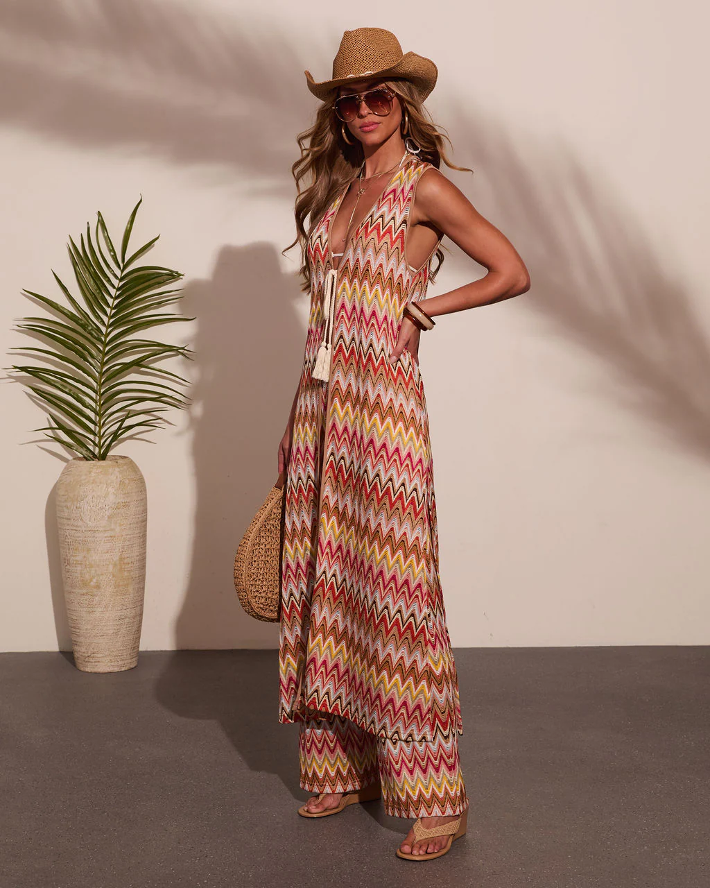 Paradise Ease Chevron Print Front Tie Top - Image 6