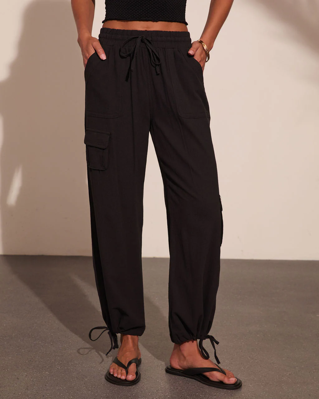 Chic Standard Cotton Drawstring Wide Leg Cargo Pants - Image 2