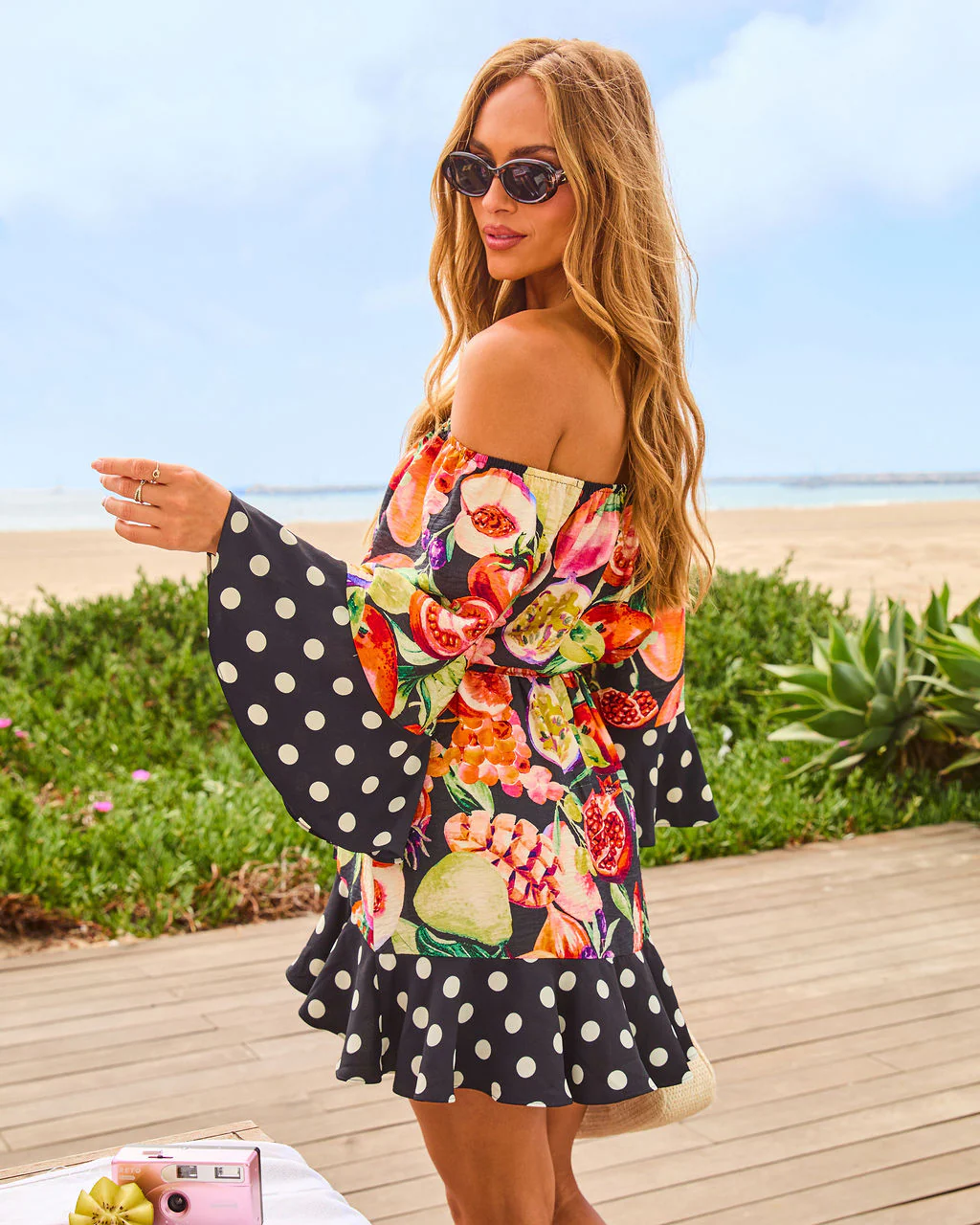 Citrus Coast Novelty Polka Dot Wrap Tie Mini Dress - Image 4
