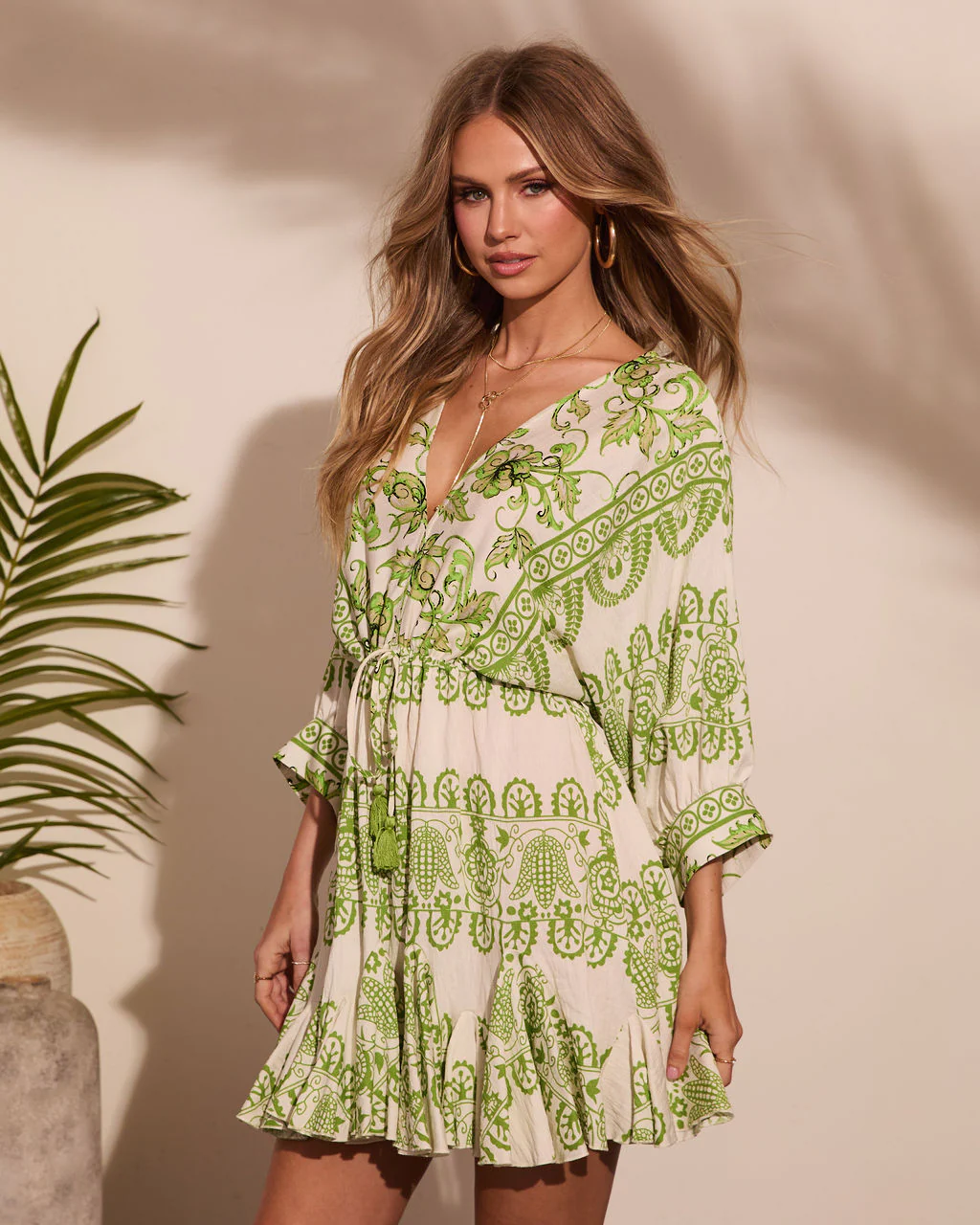 Coastal Aura Paisley Print Drawstring Mini Dress - Image 3