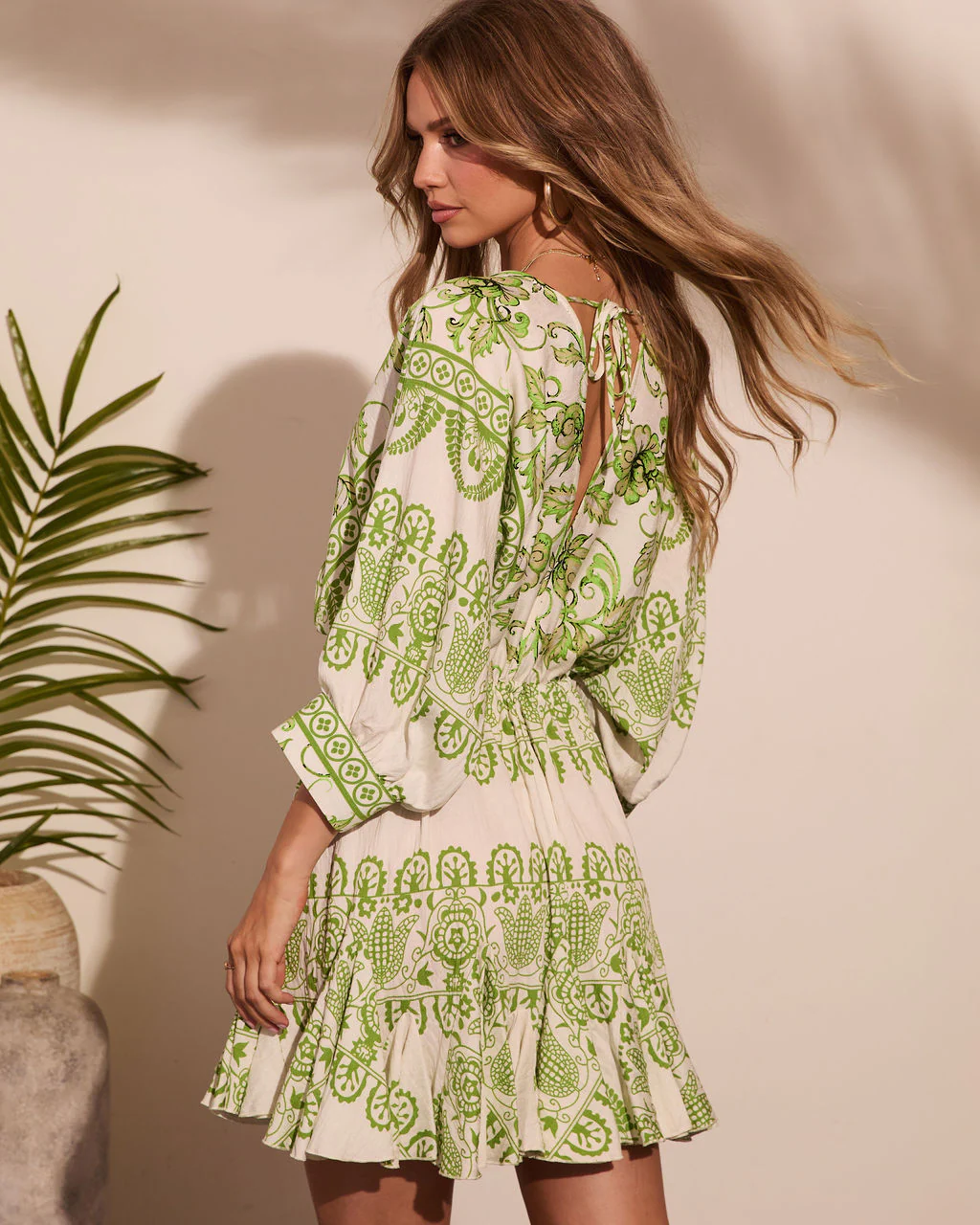 Coastal Aura Paisley Print Drawstring Mini Dress - Image 4