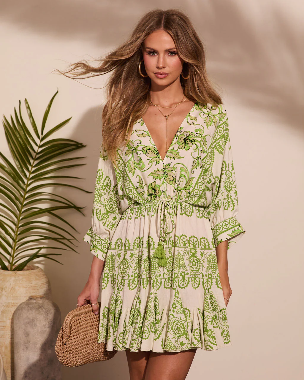 Coastal Aura Paisley Print Drawstring Mini Dress - Image 5