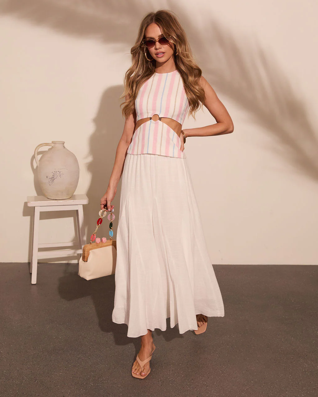 Coastal Glance Striped Cut Out Linen Blend Tank Top - Image 6