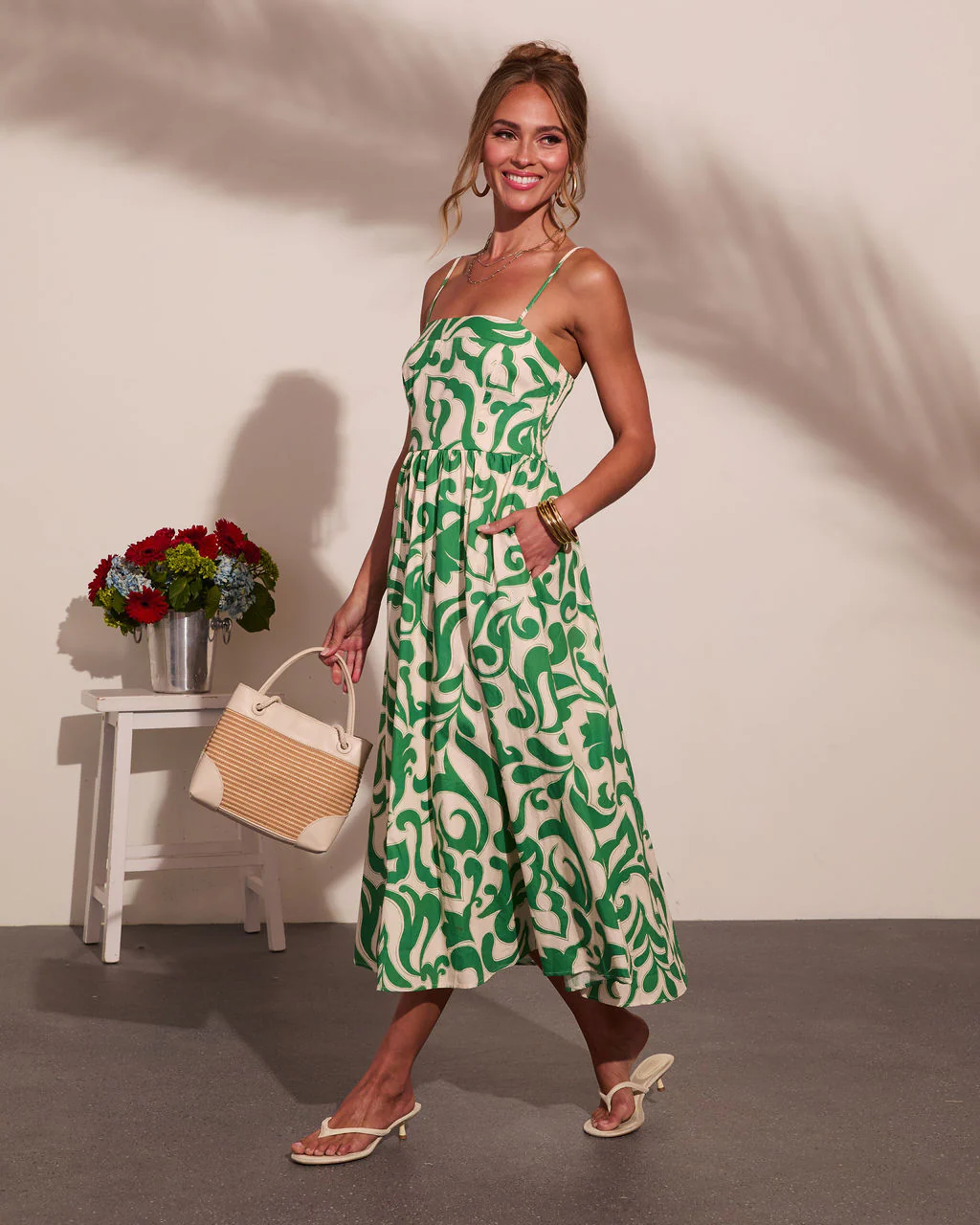 Coastal Heirloom Cotton Abstract Print Midi Dress - Image 3