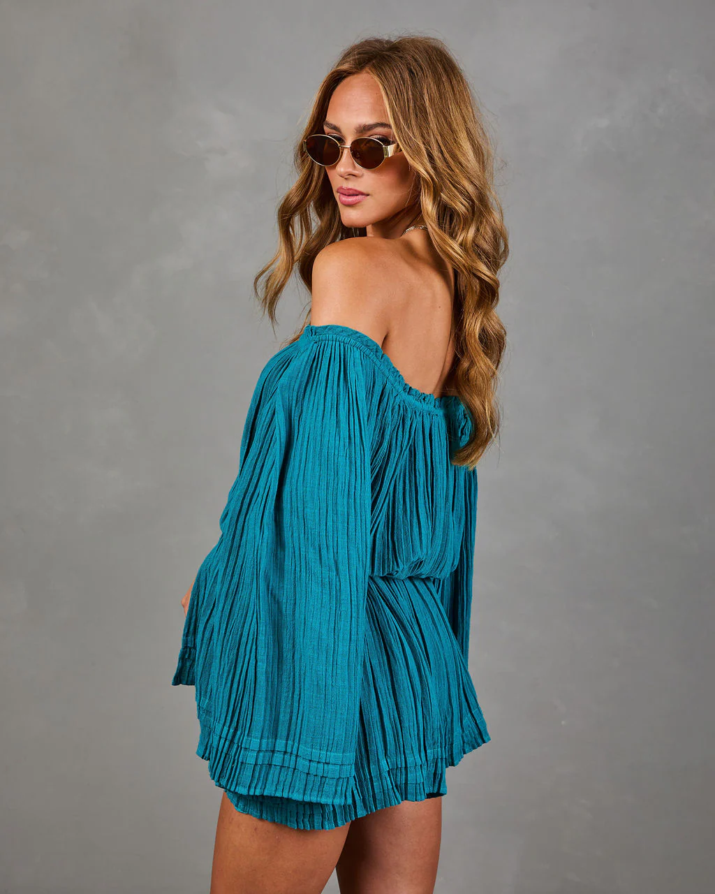 Desert Drifter Cotton Off the Shoulder Waist Tie Romper - Image 4