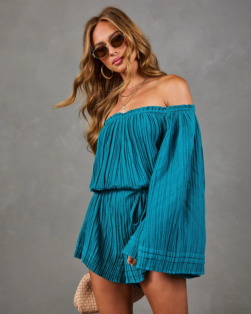 Desert Drifter Cotton Off the Shoulder Waist Tie Romper - Image 6