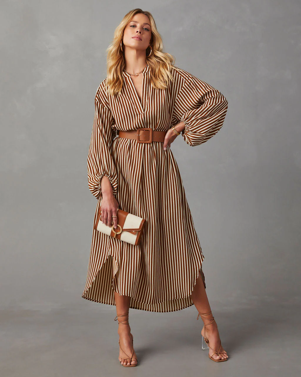 Dimarco Striped Pocketed Belted Midi Dress - Image 13