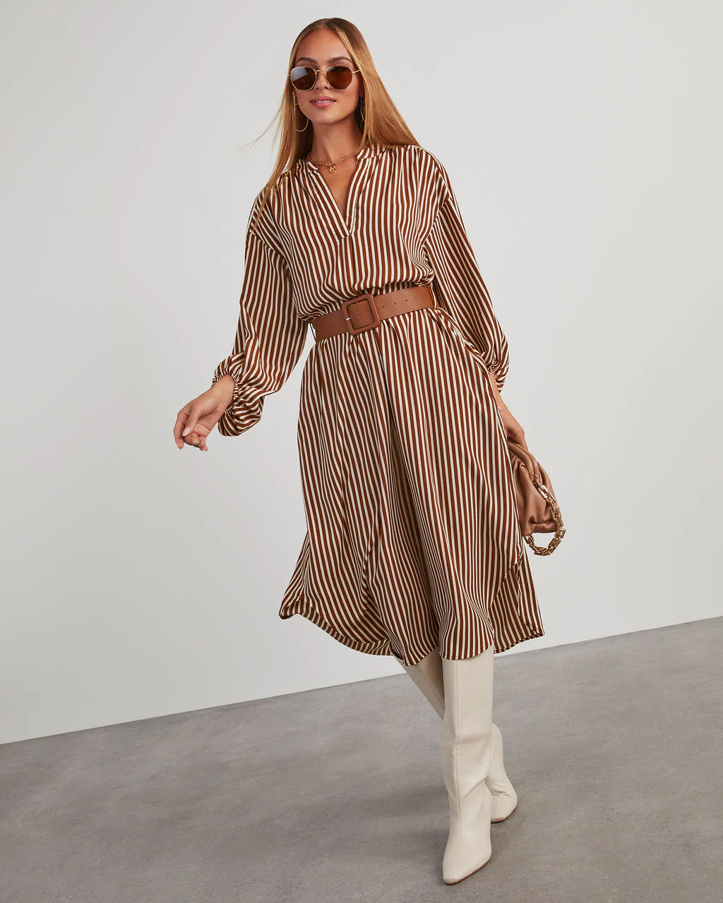 Dimarco Striped Pocketed Belted Midi Dress - Image 15
