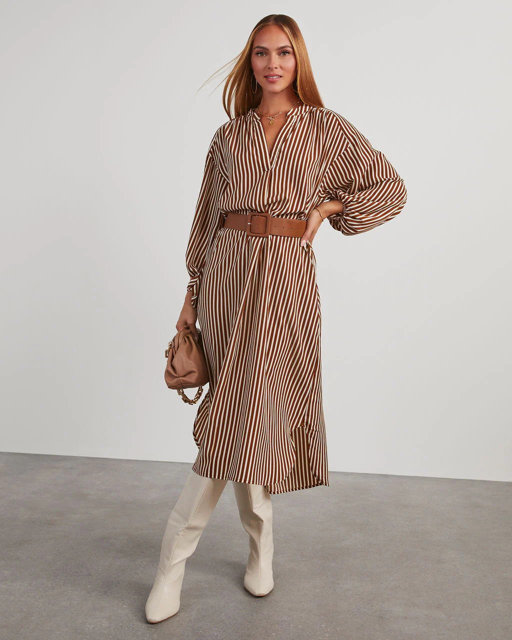 Dimarco Striped Pocketed Belted Midi Dress - Image 16