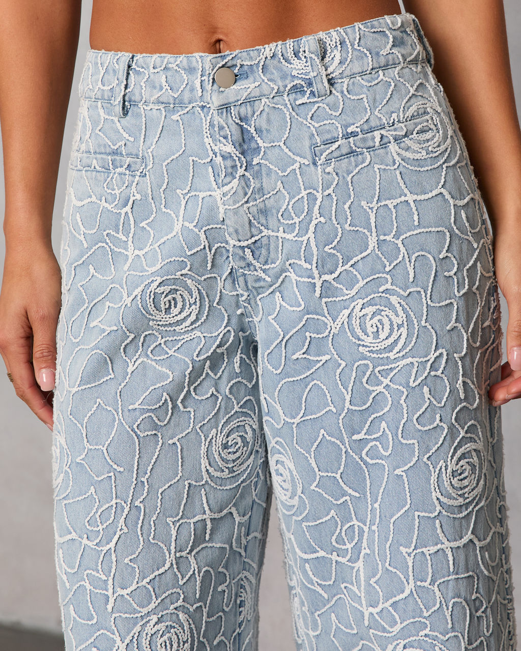 Early Bloom Rigid Embroidered Denim Wide Leg Jeans - Image 6