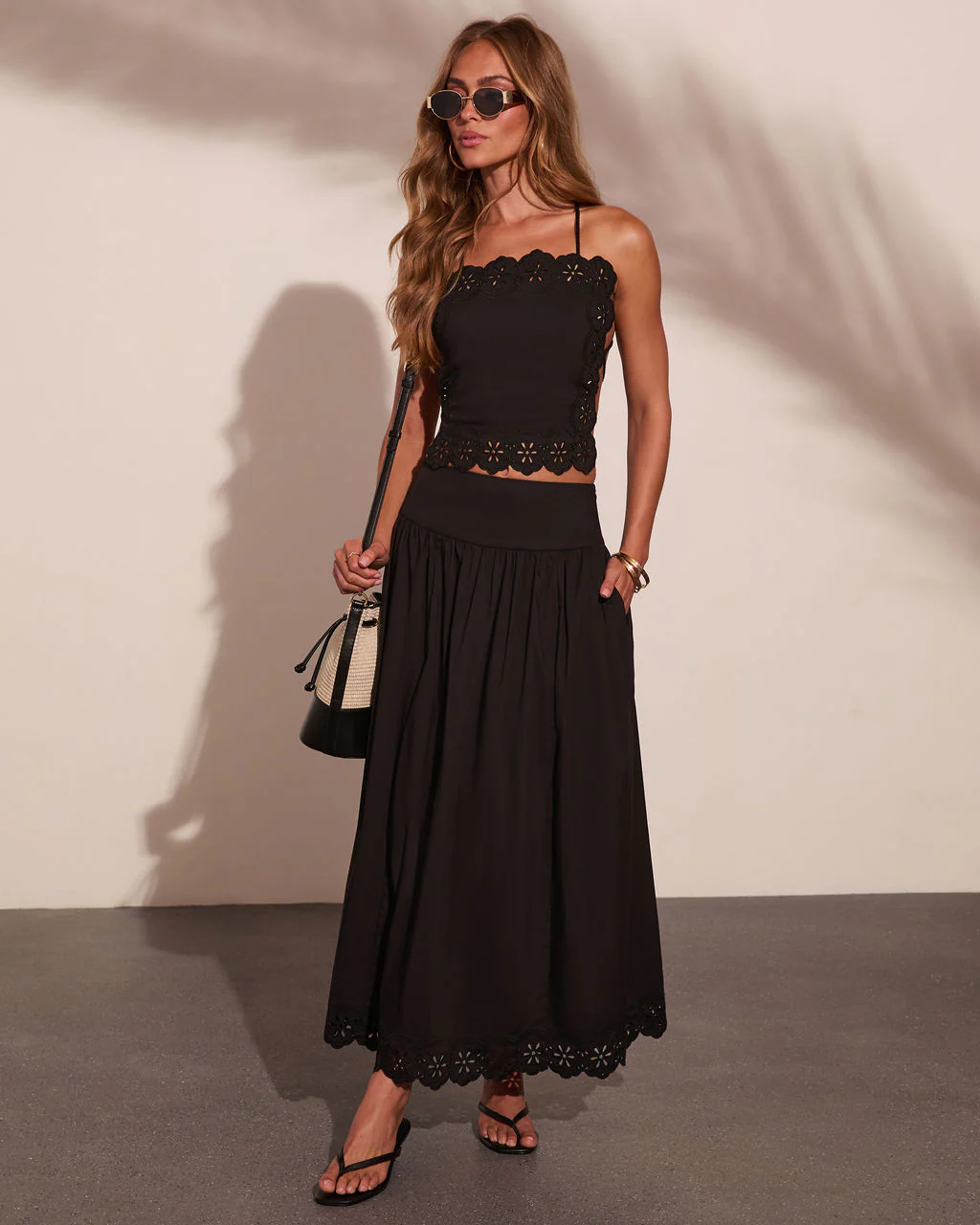 Easy Poise Floral Eyelet Maxi Skirt