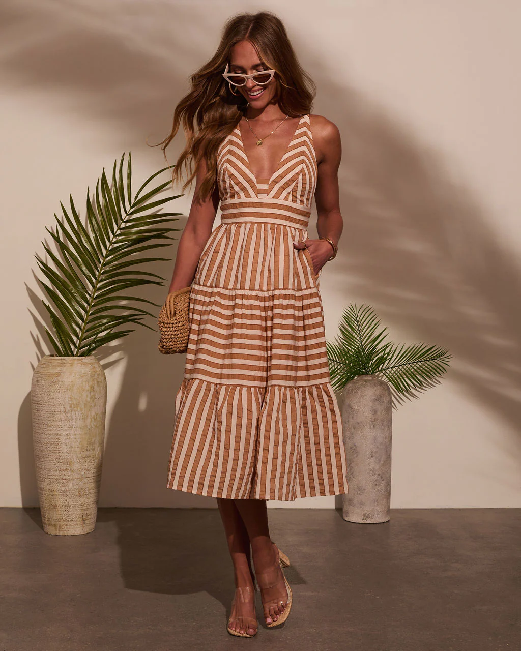 Elly Striped V Neck Midi Dress - Image 6