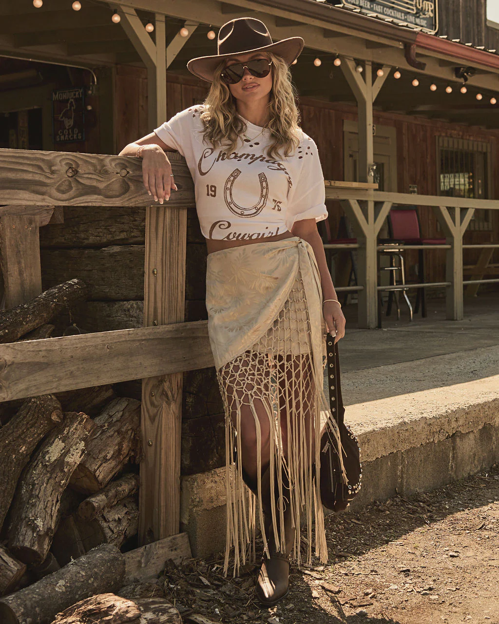 Elyssa Fringe Satin Jacquard Wrap Tie Midi Skirt - Image 5