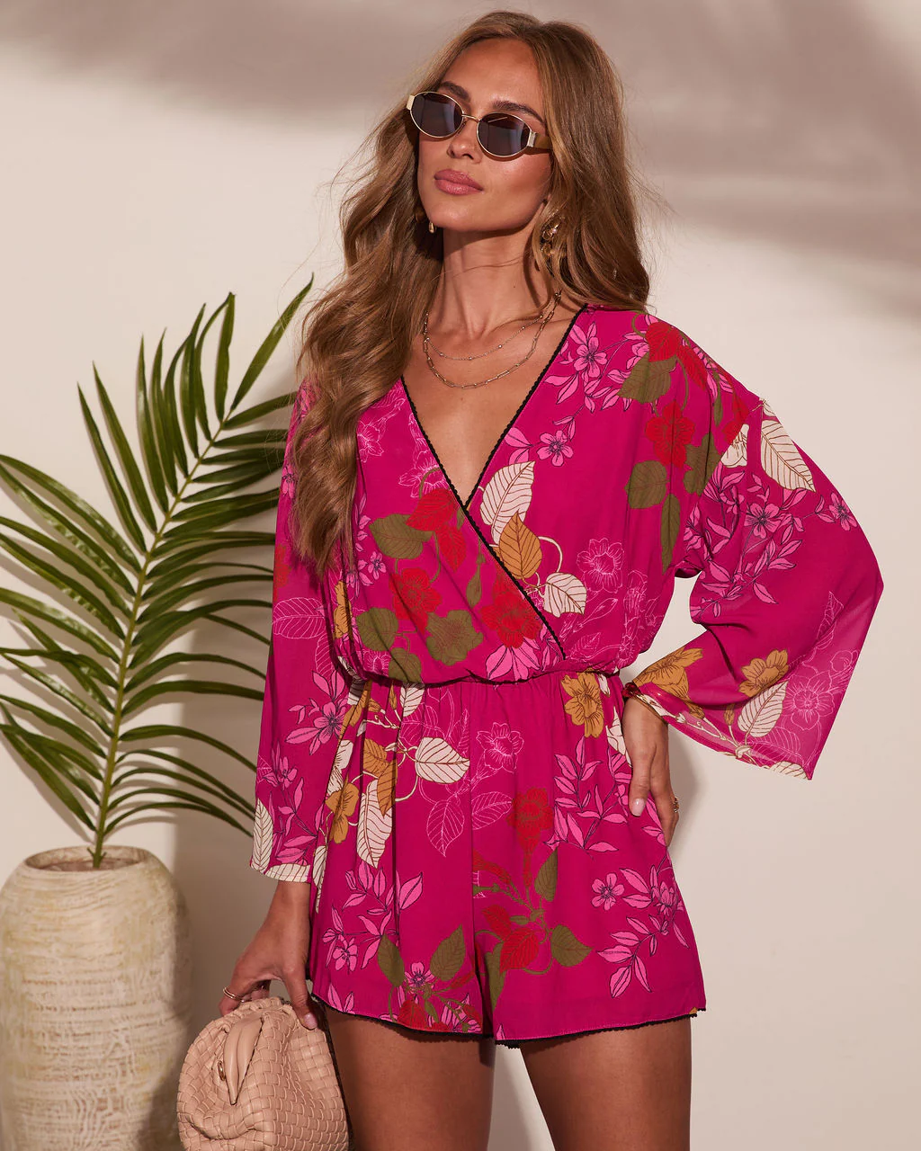 Evening Romance Tropical Floral Wrap Tie Romper