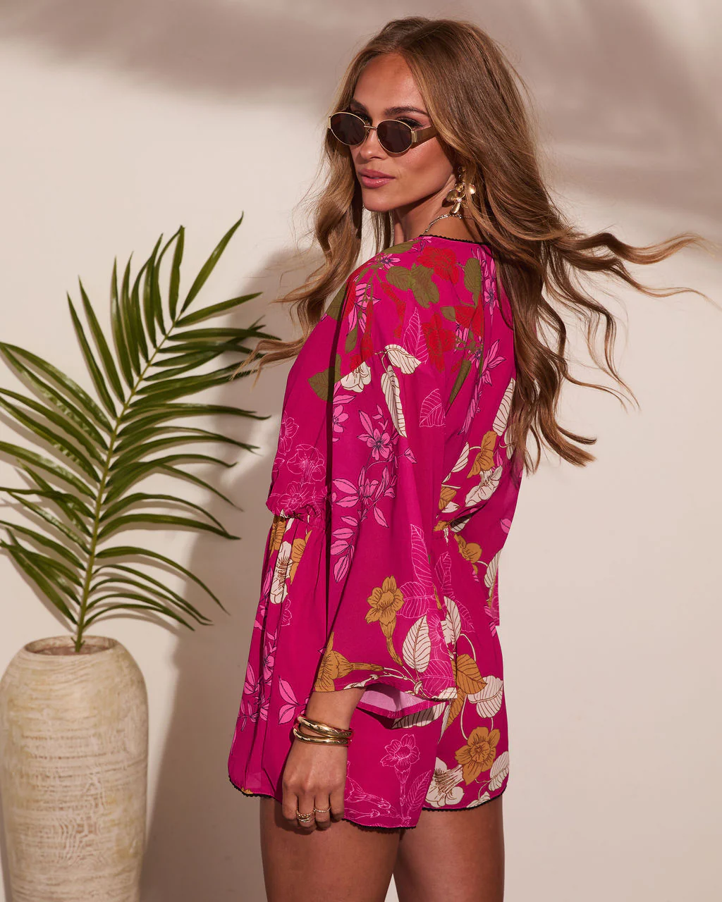 Evening Romance Tropical Floral Wrap Tie Romper - Image 4