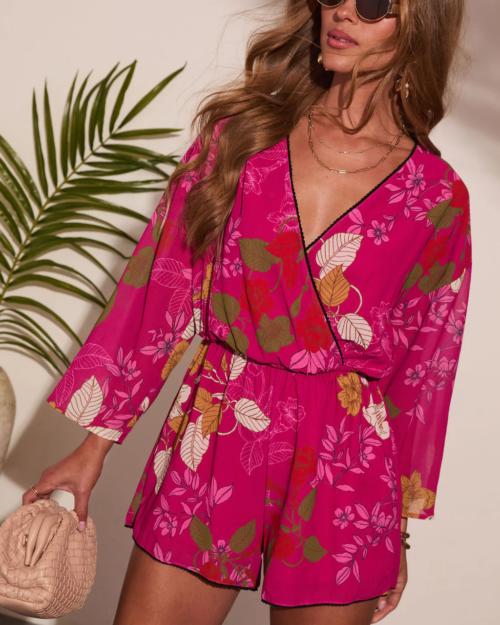 Evening Romance Tropical Floral Wrap Tie Romper - Image 6