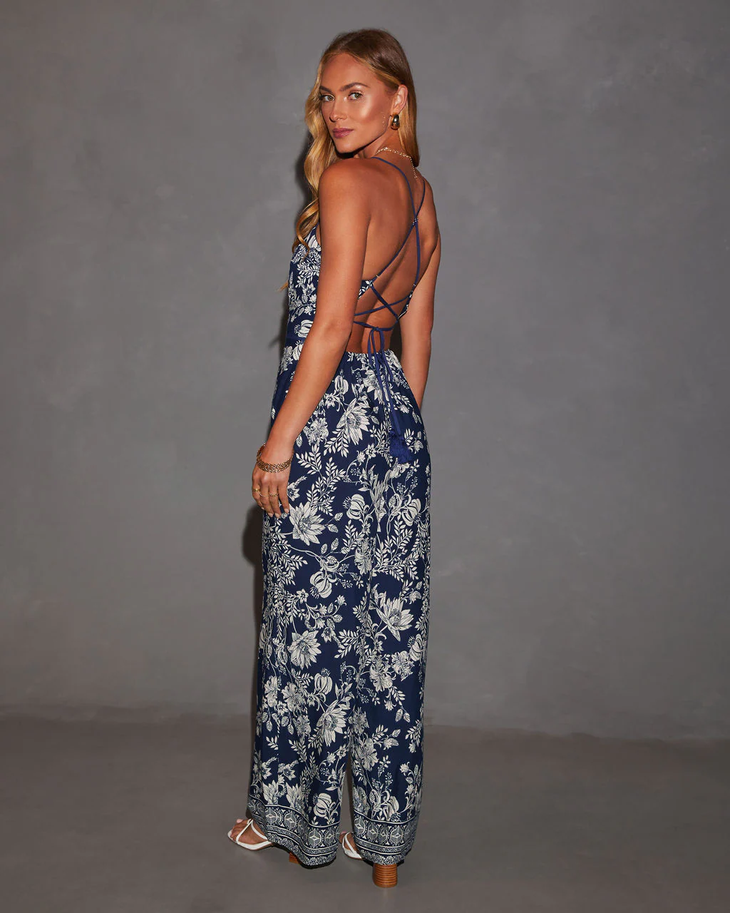 Florencia Printed Lace Up Back Pocketed Jumpsuit - Image 6