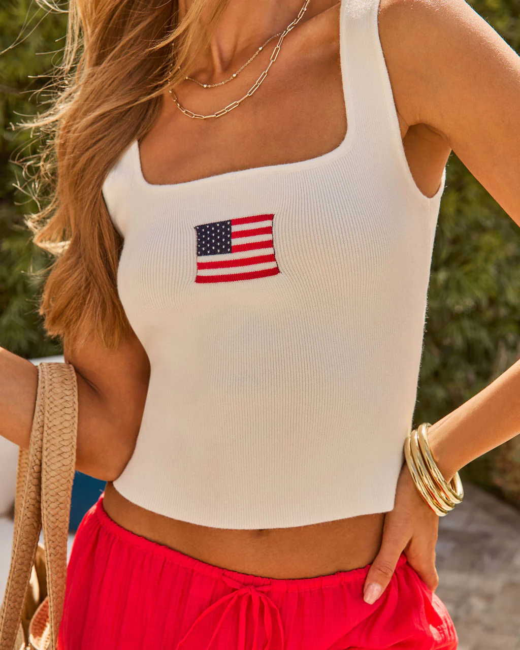 Freedom Sky Embroidered American Flag Graphic Tank Top - Image 6