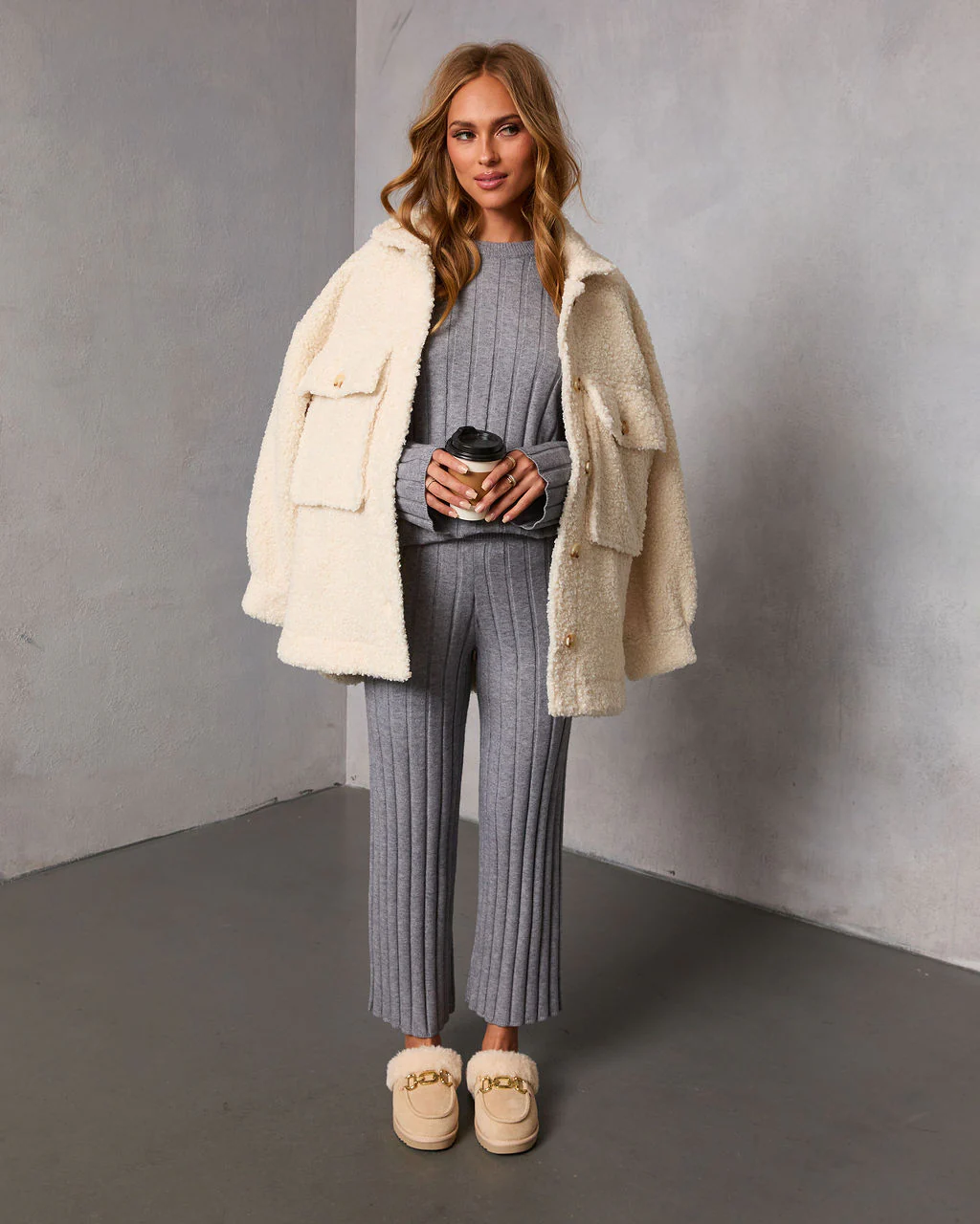 Homebody Hour Ribbed Knit Flare Leg Pants - Image 7