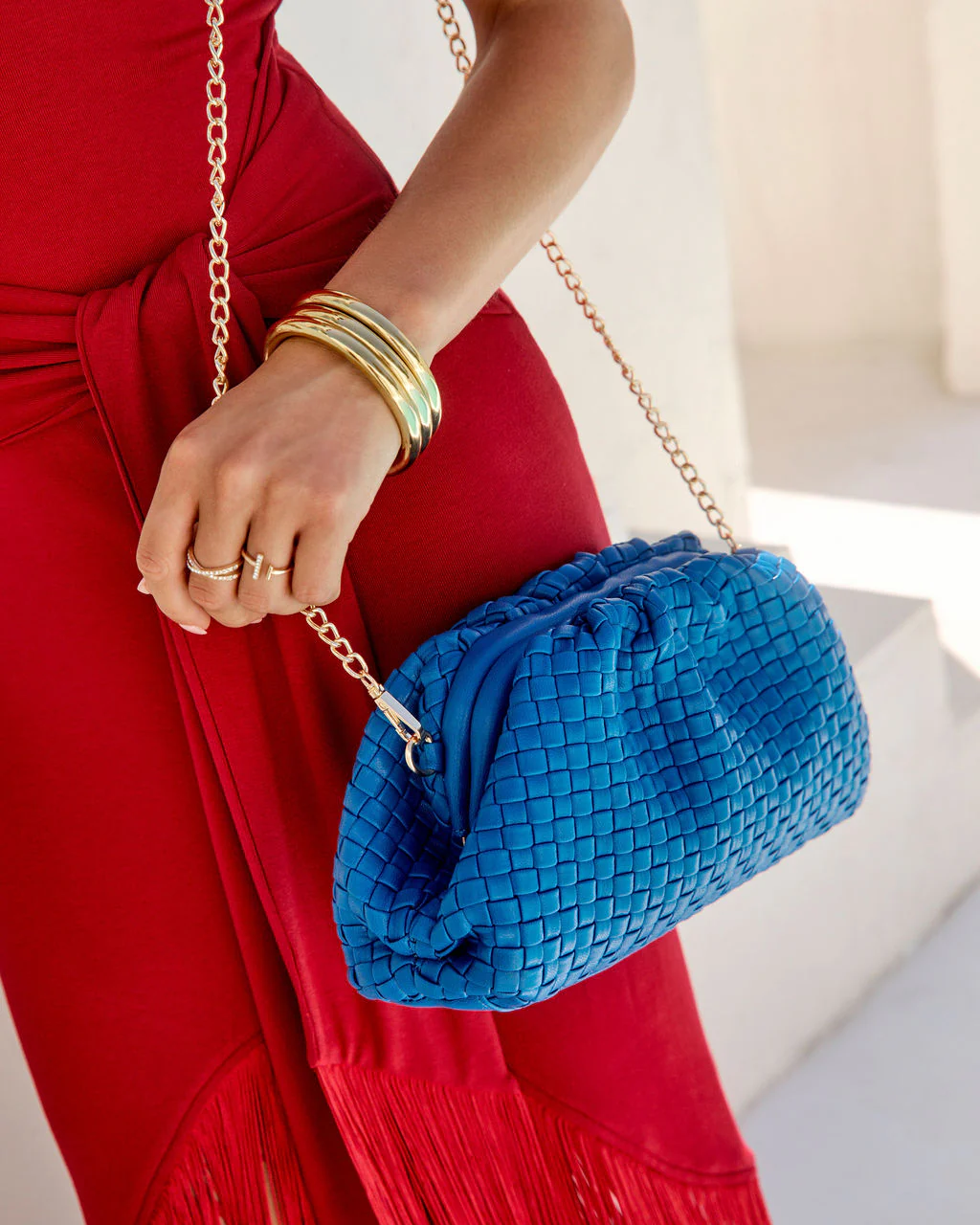Janice Woven Leather Pouch Clutch - Image 16