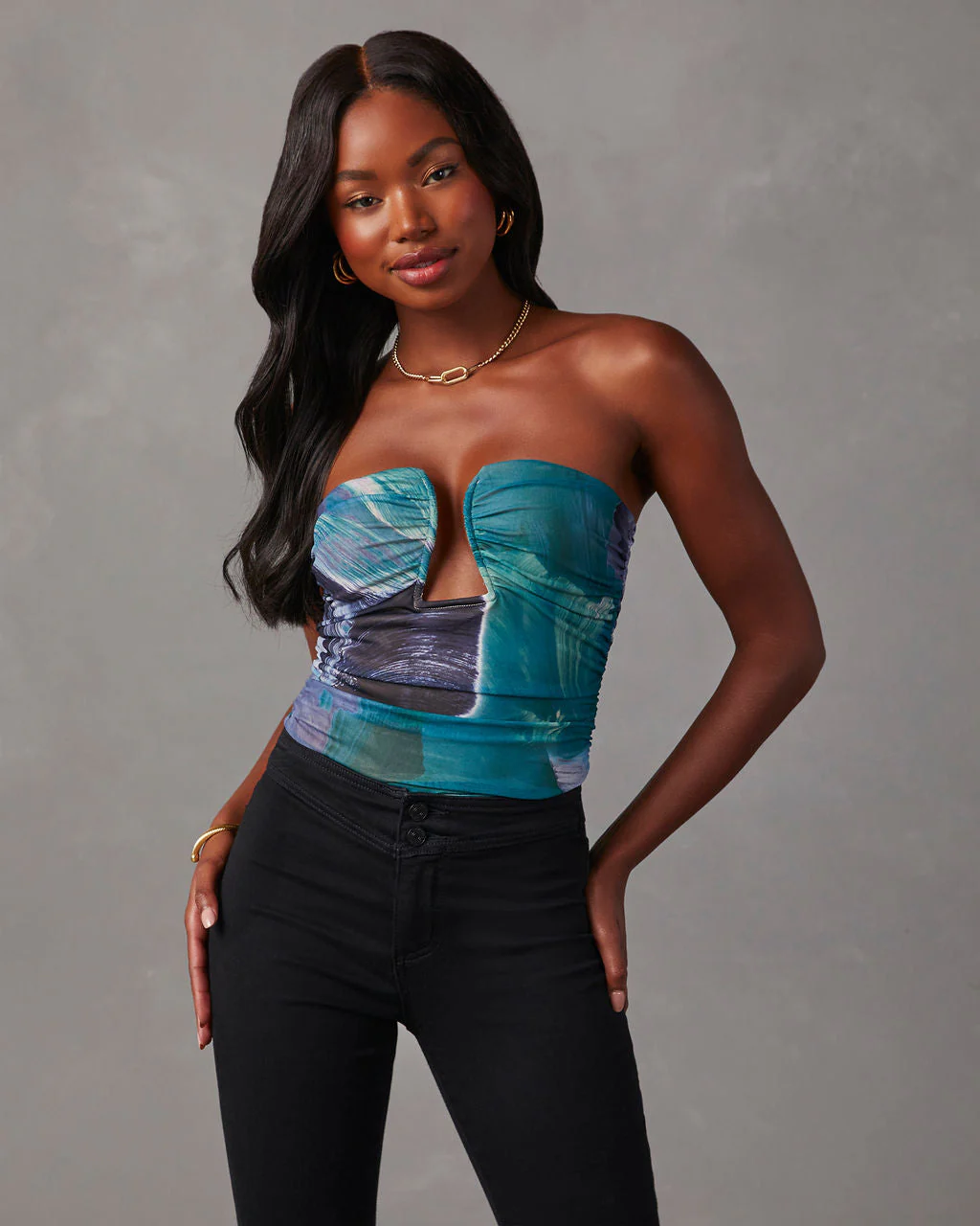 Jazlynn Printed Strapless Ruched Cutout Bodysuit - Image 22