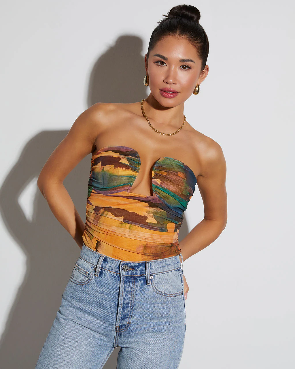 Jazlynn Printed Strapless Ruched Cutout Bodysuit - Image 27