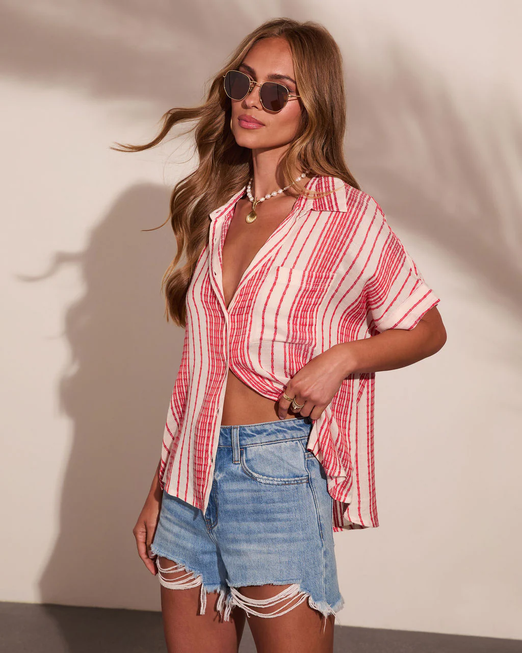 Libertee Embroidered Striped Button Down Top - Image 3