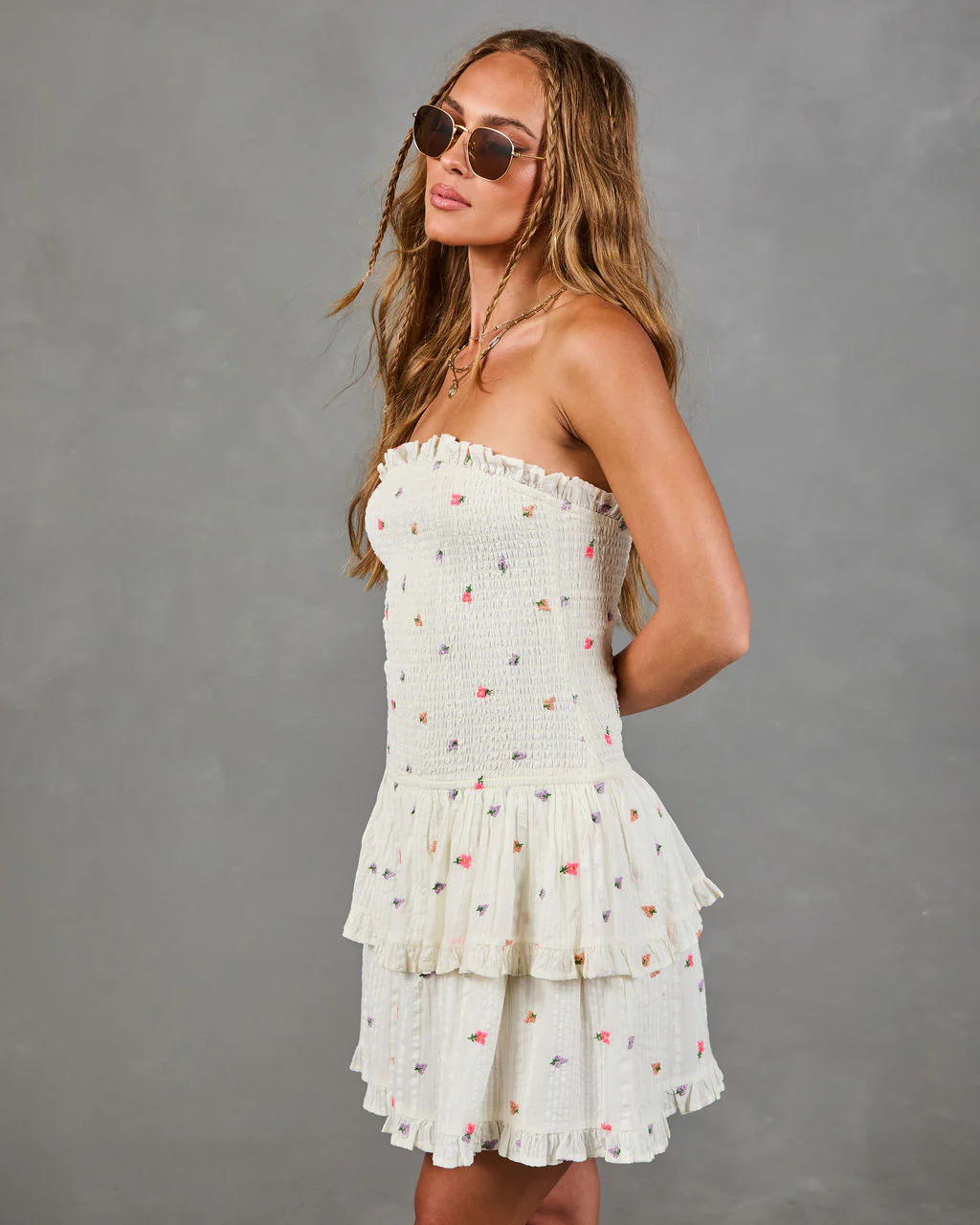 Magnolia Bloom Embroidered Cotton Floral Mini Dress - Image 3