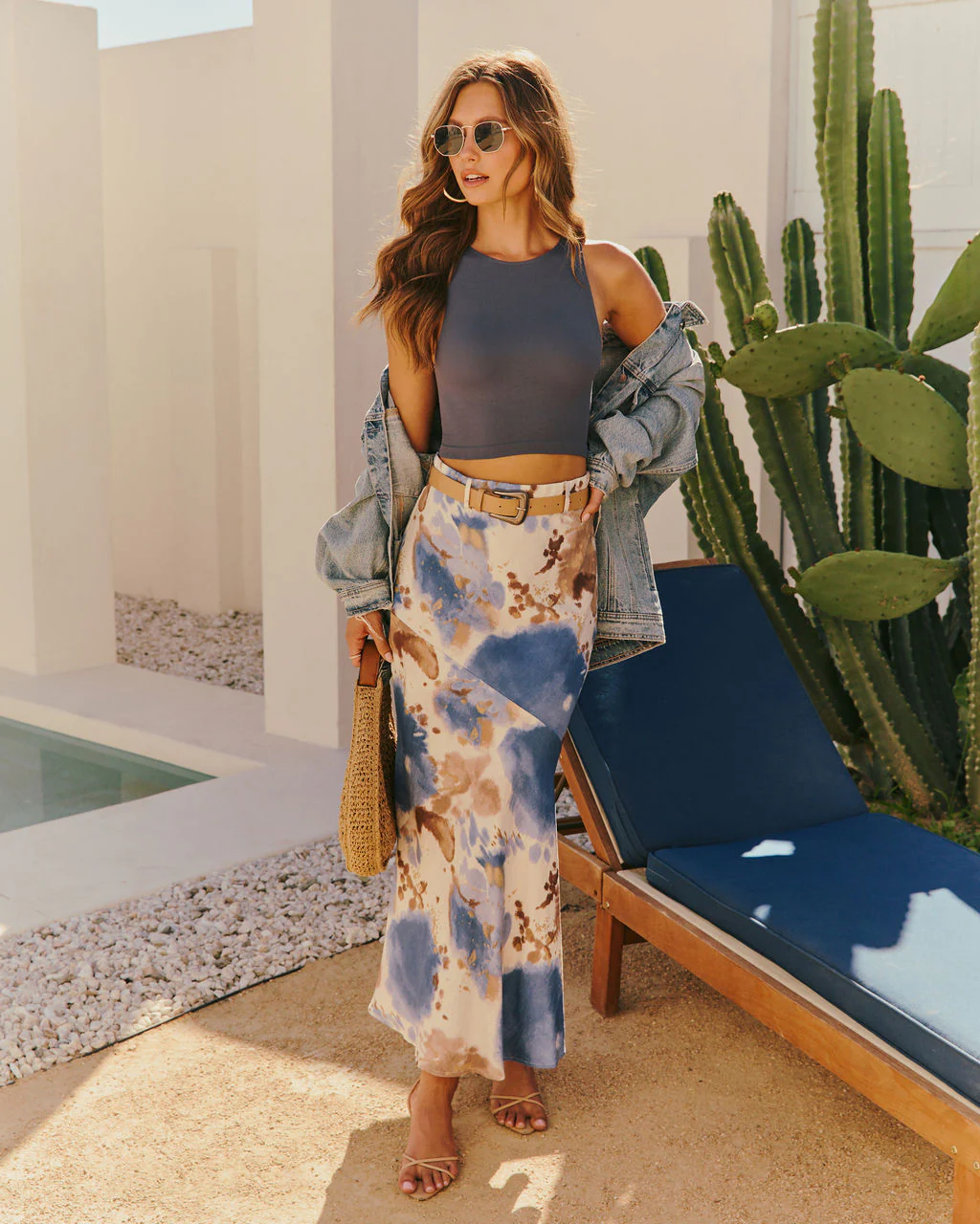 Weekend Grove Watercolor Waist Belt Maxi Skirt - Image 5