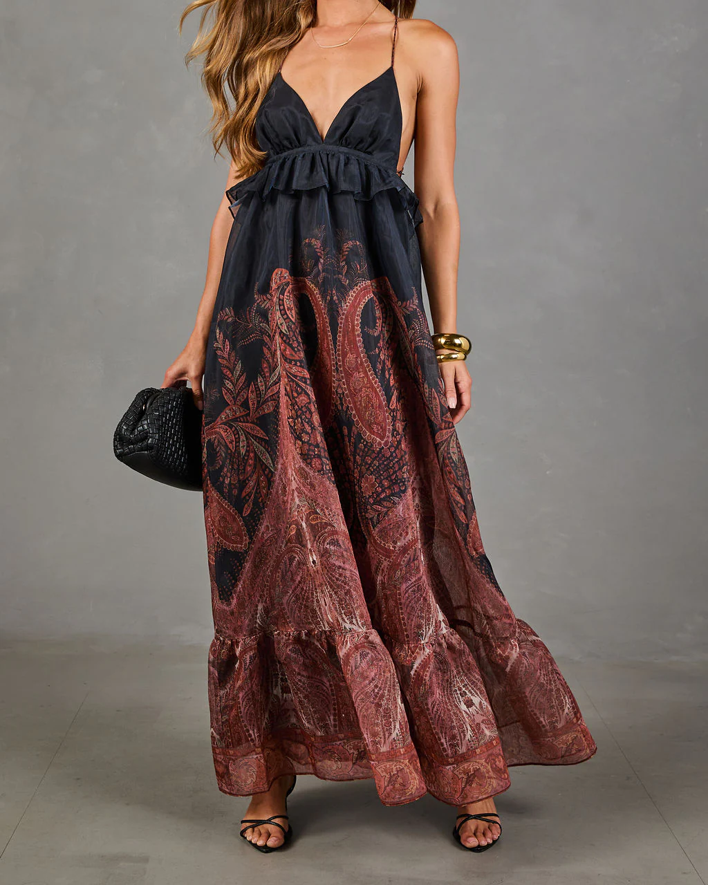Mojave Muse Paisley Halter Neck Peplum Waist Maxi Dress - Image 2