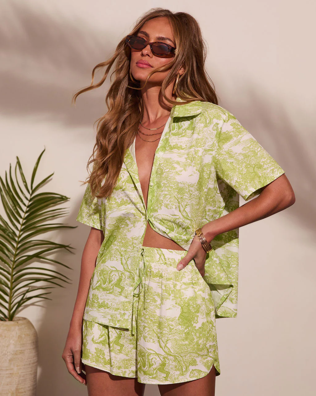 Monaco Day Cotton Toile Print Button Down Top - Image 5