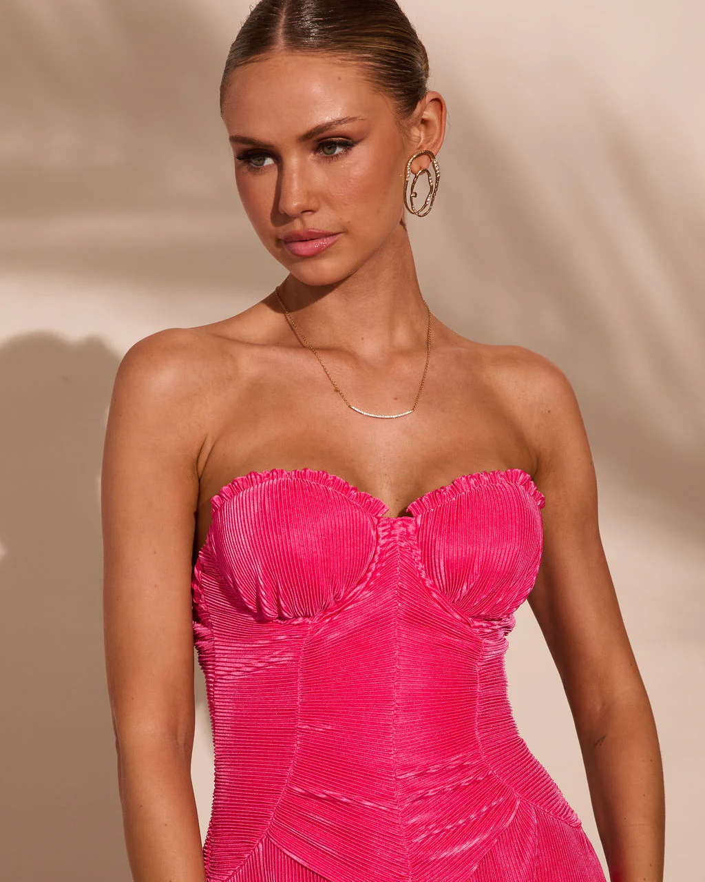 Moonlit Riviera Pleated Satin Corset Maxi Dress - Image 2